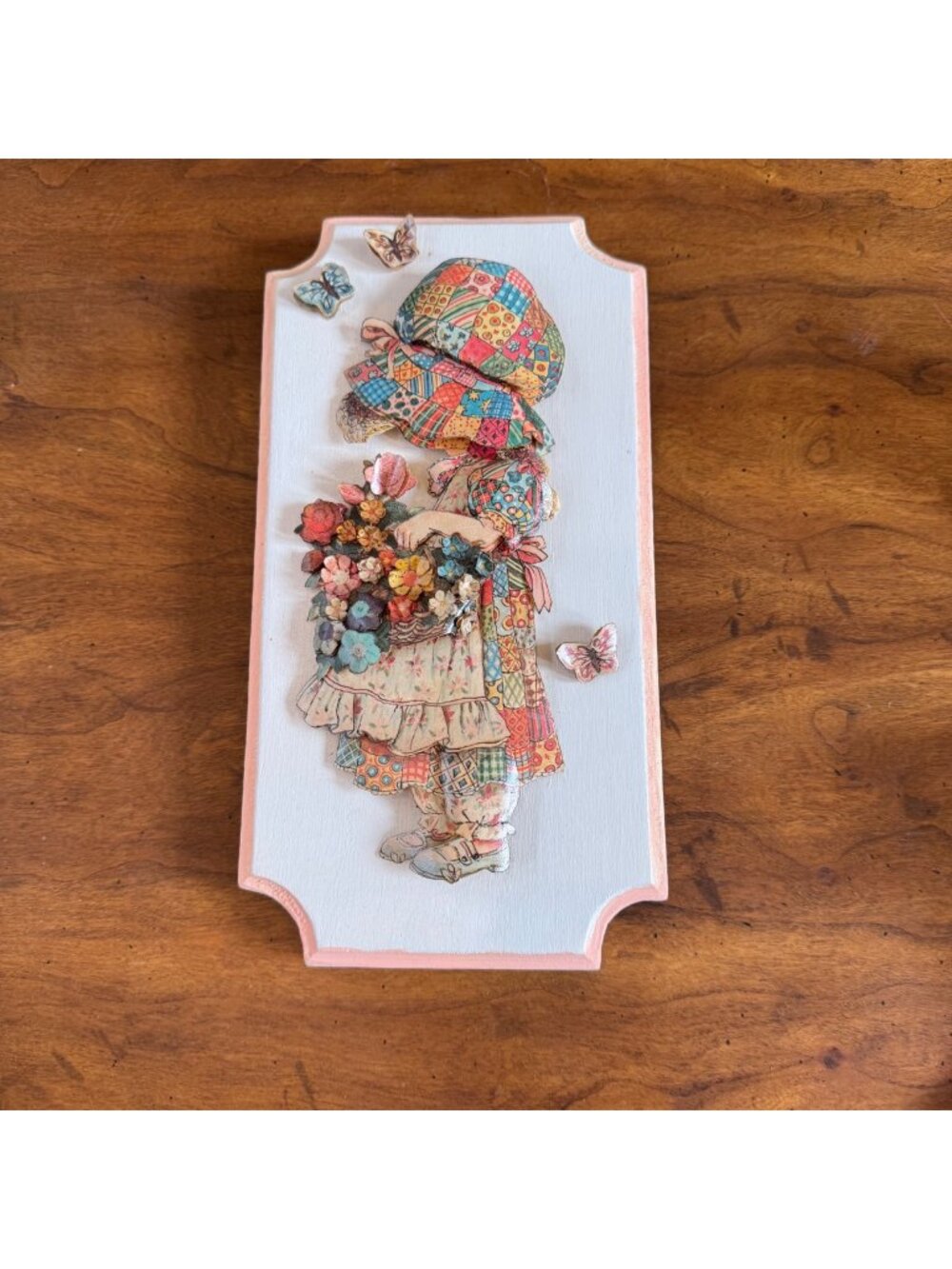 VTG 3D Layered Wall Art - Girl With Flowers & Butterflies Handcrafted Décor